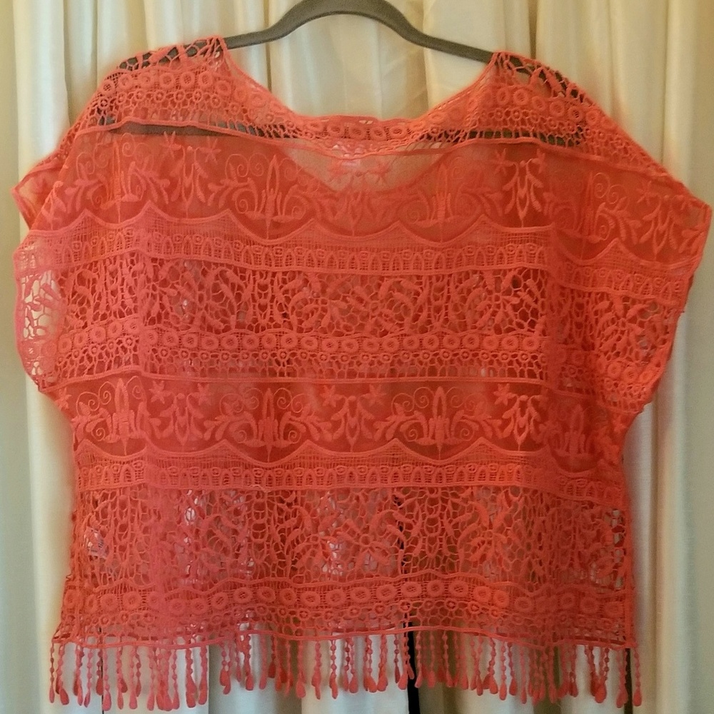Coral Lace Mesh Croped Coverup (2X)